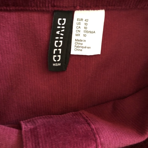H&M Divided Open Front Burgundy Corduroy Dress - Picture 2 of 4